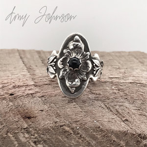 Black Onyx Floral Scroll Ring