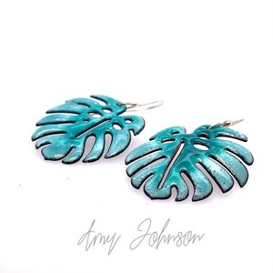 Monstera Leaf Enamel Earrings