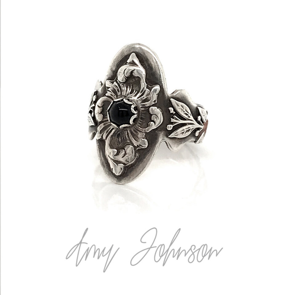 Black Onyx Floral Scroll Ring