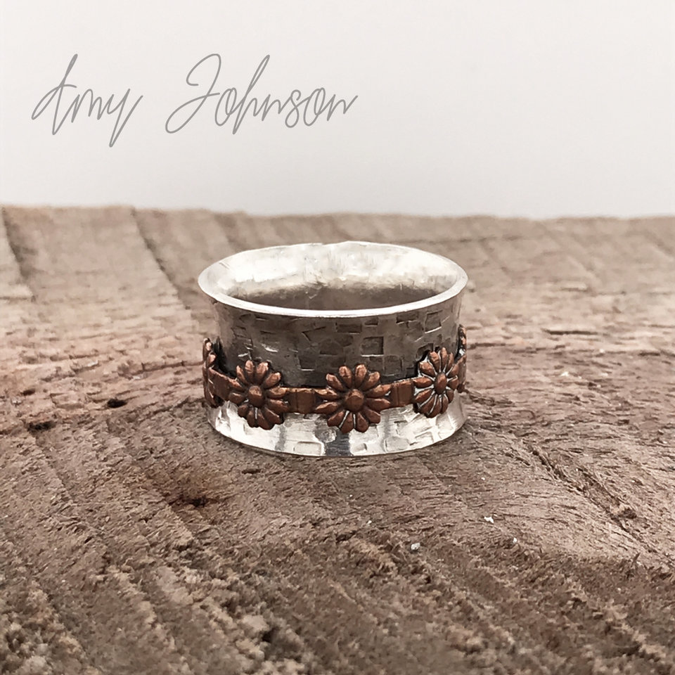 Copper Daisy Flower Spinner Ring