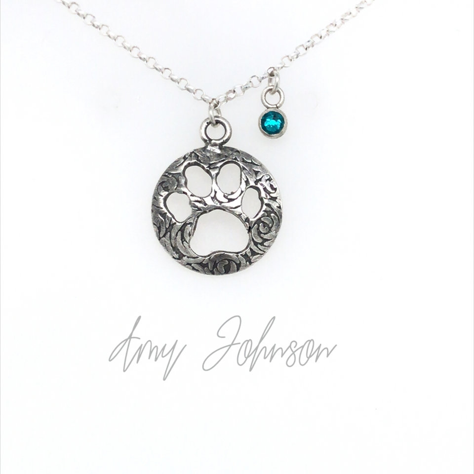 Paw Print Necklace with Birthstone