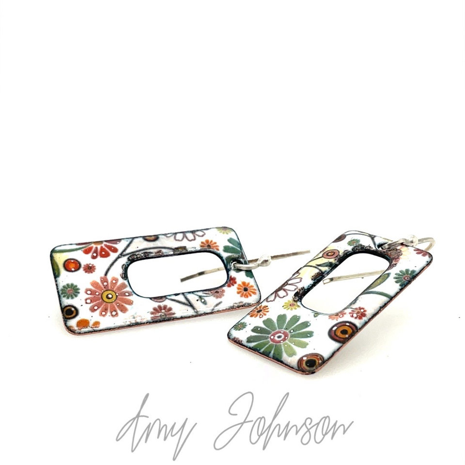 Retro Floral Enamel Earrings