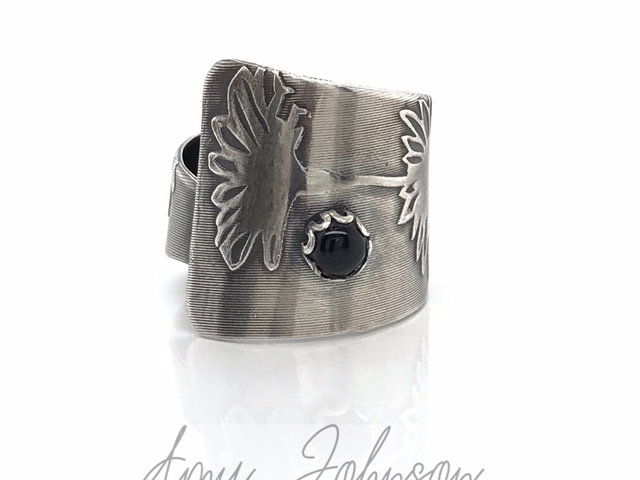Adjustable Daisy Ring with Black Onyx