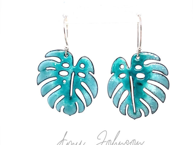 Monstera Leaf Enamel Earrings