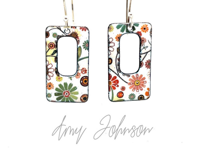 Retro Floral Enamel Earrings